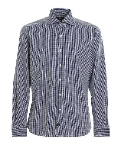 Fay Checks Patterned Stretch Cotton Shirt In Blue