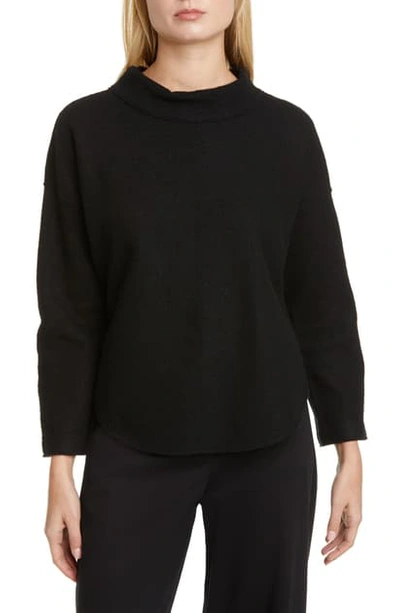 Eileen Fisher Funnel Neck Wool Sweater In Black