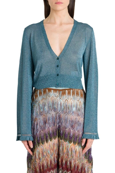 M Missoni Lurex Knit Cropped Cardigan In Blu