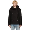 BALMAIN BALMAIN BLACK DOUBLE-BREASTED HOODED PEACOAT