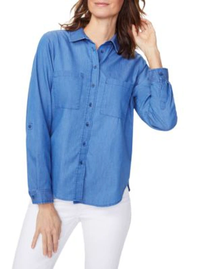 Nydj Stretch-cotton Utility Shirt In Blue
