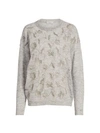 Brunello Cucinelli Mohair & Alpaca Floral Embellished Knit Sweater In Light Grey