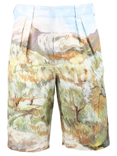 Jacquemus Costume Landscape-print Cotton Shorts In Multicolor