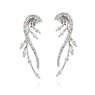 Apples & Figs Sterling Silver Cubic Zirconia Feather Curve Earrings