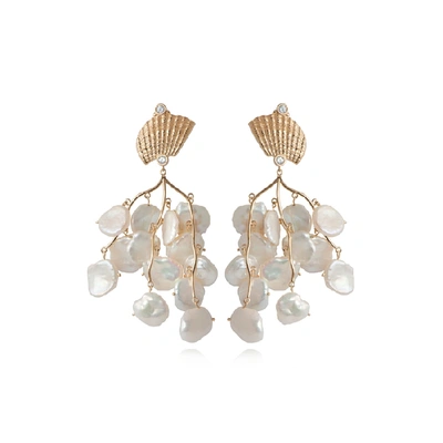Apples & Figs 24k Gold Vermeil Petal Pearl & Shell Earrings