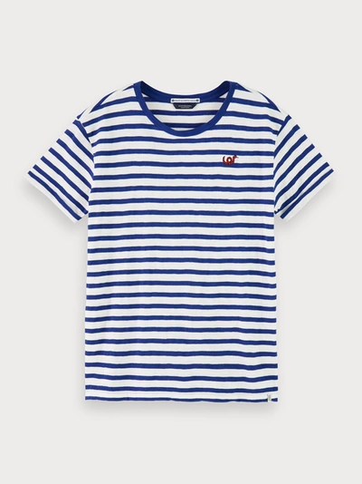 Scotch & Soda Striped Cotton Short Sleeve T-shirt In Blue