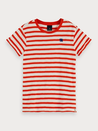 Scotch & Soda Cotton Striped Short Sleeve T-shirt In Red