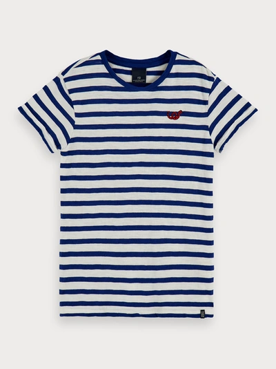 Scotch & Soda Cotton Striped Short Sleeve T-shirt In Blue