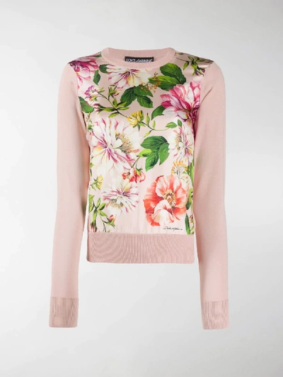 Dolce & Gabbana 花卉印花拼接毛衣 In Pink