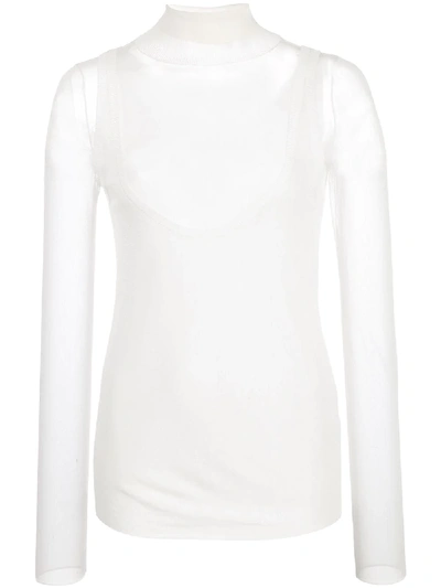 Proenza Schouler White Label Layered Gauge Knit Turtleneck Top In White