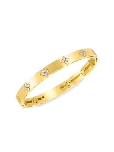 Roberto Coin 18k Yellow Gold Love In Verona Diamond Flower Bangle Bracelet In White/gold