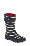 Joules Kids' Mid Height Print Welly Rain Boot In French Navy Stripe