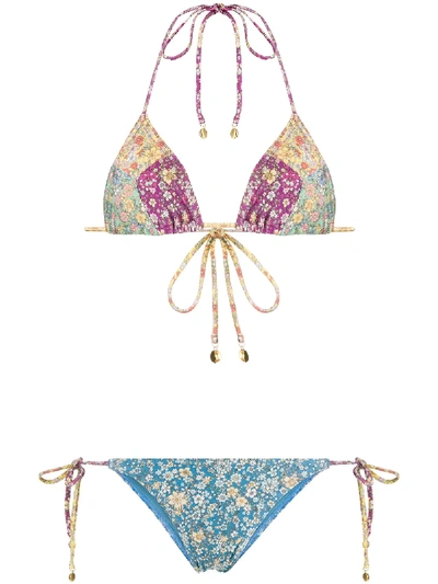 Zimmermann Carnaby Spliced Tri Bikini Set In Blue