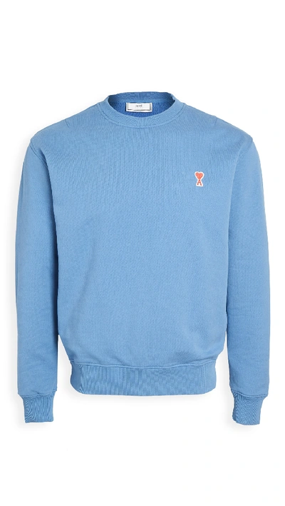 Ami Alexandre Mattiussi Heart Logo Crew Neck Sweatshirt In Blue