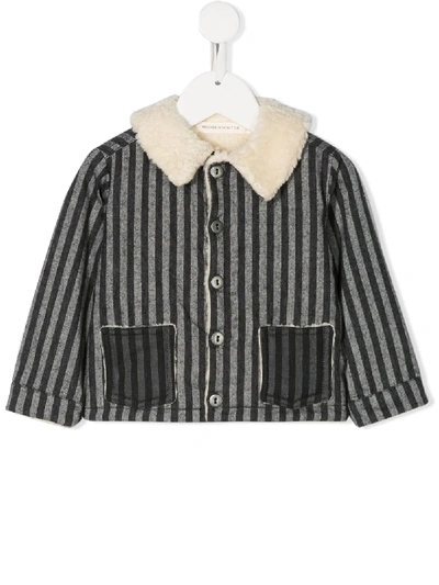 Message In The Bottle Babies' Contrast Collar Striped Jacket In Grey ,black