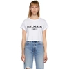 Balmain Logo Print Cotton Jersey Cropped T-shirt In White