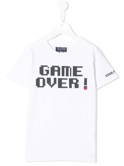 Woolrich Kids' 'game Over!' Print T-shirt In White