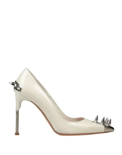 Alexander Mcqueen 105mm Spiked Leather Pumps In Silver/white