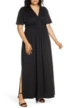 Kiyonna Plus Womens Side Slit Long Maxi Dress In Black