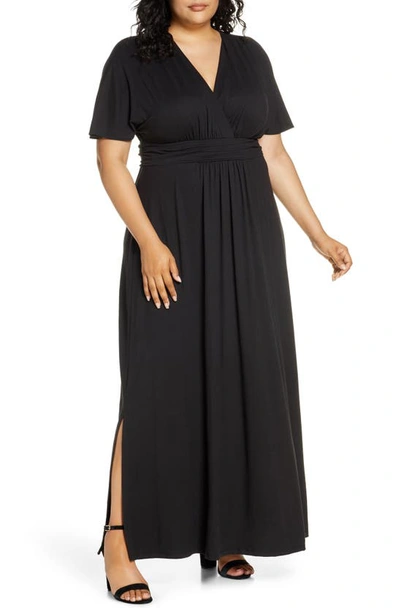 Kiyonna Plus Womens Side Slit Long Maxi Dress In Black Noir