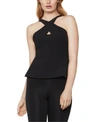 BCBGMAXAZRIA CROSS-NECK PEPLUM TOP