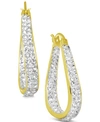 ESSENTIALS ESSENTIALS CRYSTAL OVAL IN & OUT HOOP EARRINGS IN GOLD-PLATE