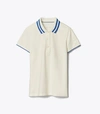 Tory Sport Performance Pique Pleated-collar Polo In Snow White/surf Blue