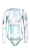 Zimmermann Glassy Bodysuit In Blue Poster Print