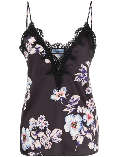 Blumarine Floral Print Lace-detailed Top In Black