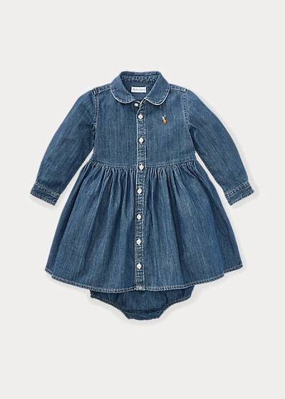 POLO RALPH LAUREN SHIRRED DENIM SHIRTDRESS & BLOOMER,0041128026