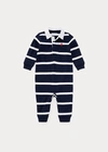 Polo Ralph Lauren Striped Cotton Jersey Rugby Coverall In Light Heather Multi