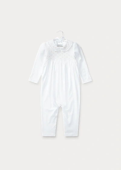 Ralph Lauren Baby Girl's Smocked Cotton Coverall In White