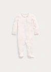 Polo Ralph Lauren Floral-trim Footed Coverall In Delicate Pink