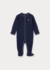 Polo Ralph Lauren Cotton Jersey Footed Coverall In French Navy