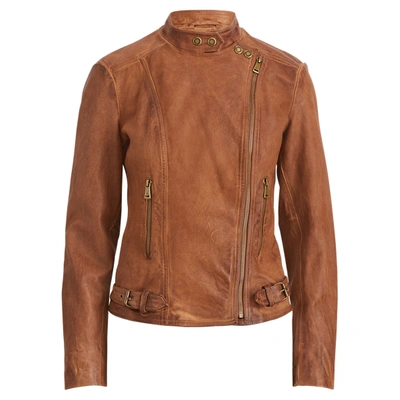 Lauren Ralph Lauren Leather Moto Jacket In Dark Walnut
