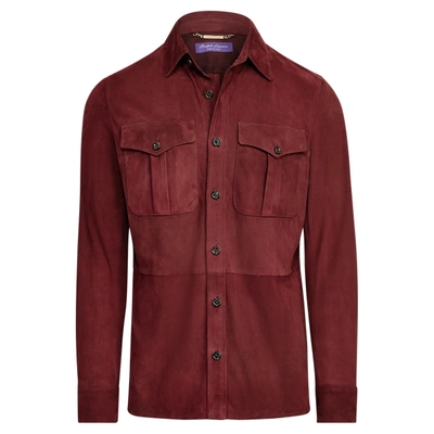 Ralph Lauren Suede Overshirt In Burgundy