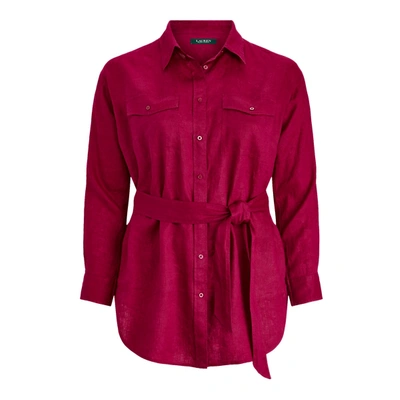 Polo Ralph Lauren Belted Linen Shirt In Bright Fuschia