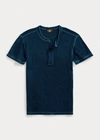 Double Rl Indigo Waffle-knit Henley In Rinsed Blue Indigo