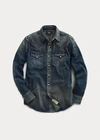 Double Rl Slim Fit Denim Western Shirt In Dark Wash