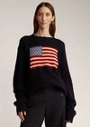Polo Ralph Lauren Long Sleeve Crew Neck Polo Jumper In Midnight W/ Flag