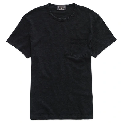 Double Rl Indigo Cotton Crewneck T-shirt In Black Indigo
