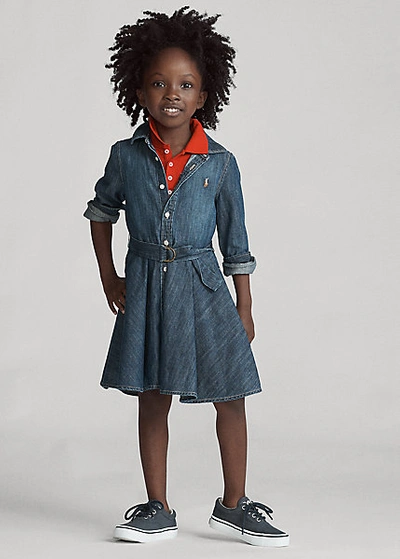 Polo Ralph Lauren Kids' Belted Cotton Denim Shirtdress In Indigo