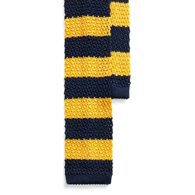 Polo Ralph Lauren Striped Knit Silk Tie In Navy/gold