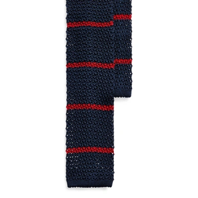 Polo Ralph Lauren Striped Knit Silk Tie In Navy/red