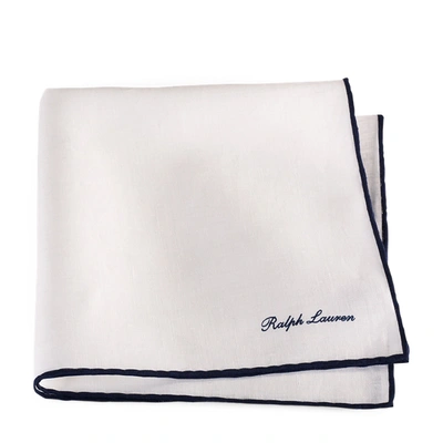 Polo Ralph Lauren Tipped Linen Pocket Square In White/navy
