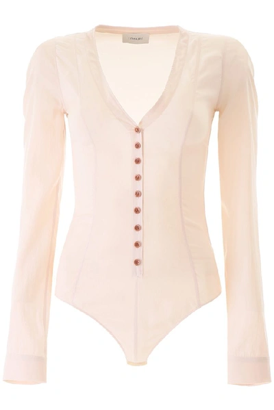 Lemaire Silk Bodysuit Shirt In Pink,beige