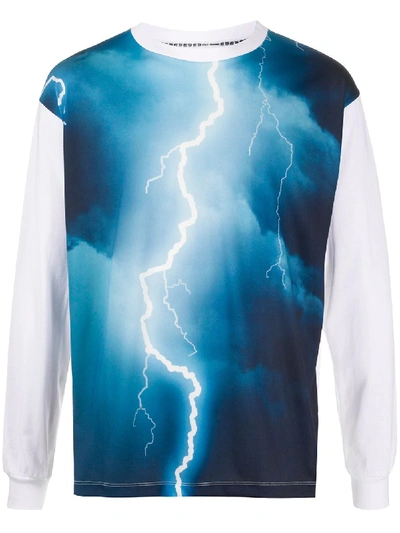 Fumito Ganryu Thunder-print Crew-neck Sweatshirt In Blue