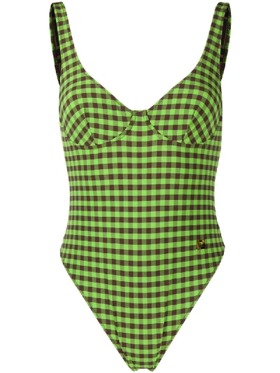 Fendi Checked Swimsuit In Brown,green