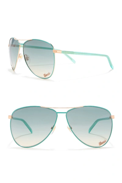 Gucci 62mm Aviator Sunglasses In Jade Gold Copper Blue Beige