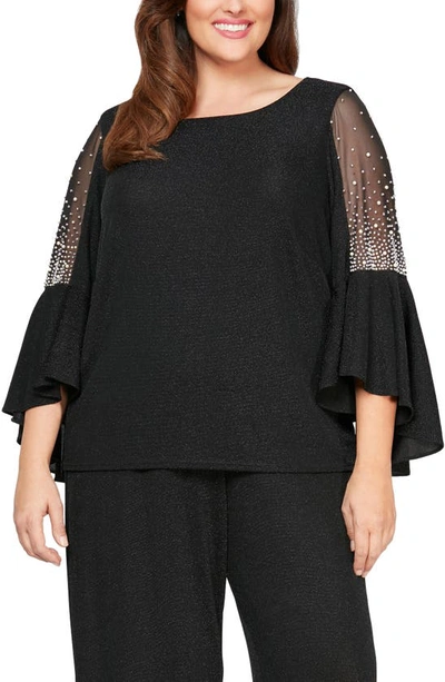 Alex Evenings Metallic Beaded Sleeve Blouse In Black